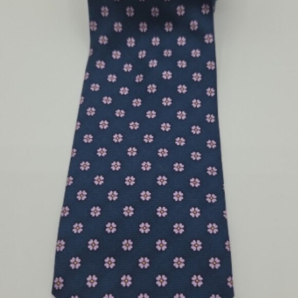 Lands’ End 100% Silk Tie Blue Pink Floral Made in Italy - Picture 4 of 4